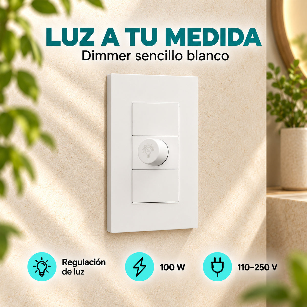 Dimmer Sencillo Blanco 100 W 12 × 7,5 cm — características