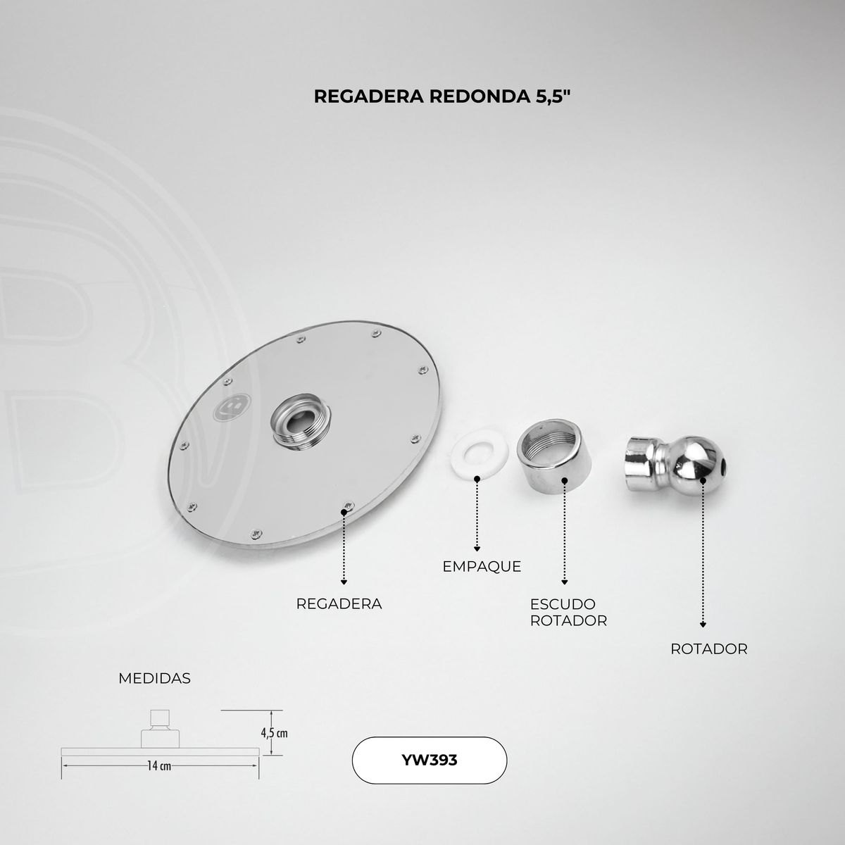 Regadera redonda de 5,5 pulgadas en acero inoxidable cromado vista original 2
