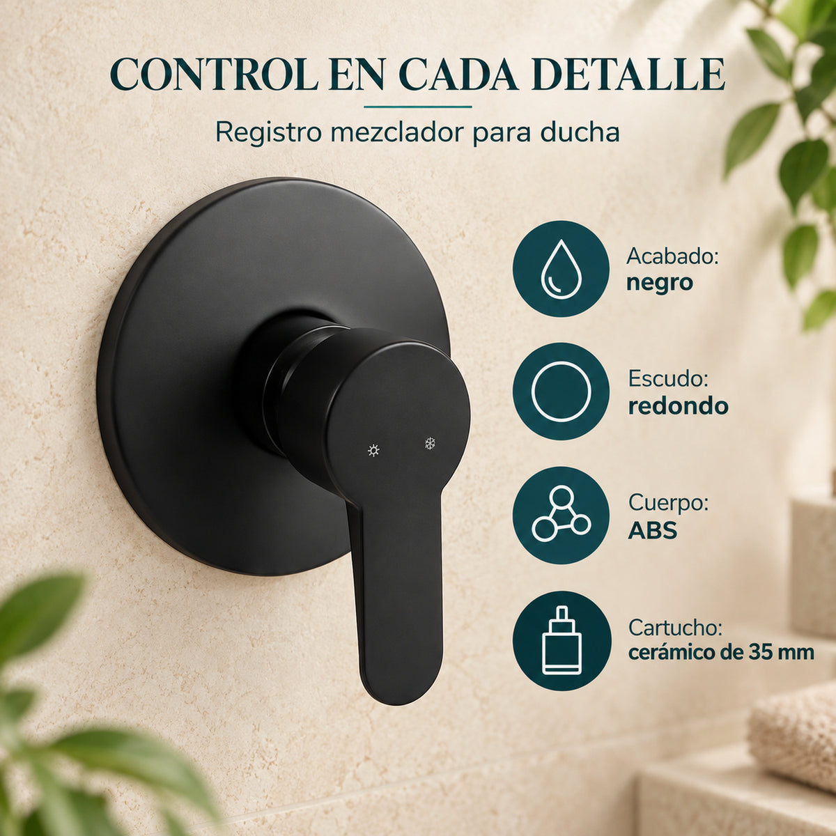 Registro Mezclador para Ducha Negro con Escudo de 14 cm - información del producto 4