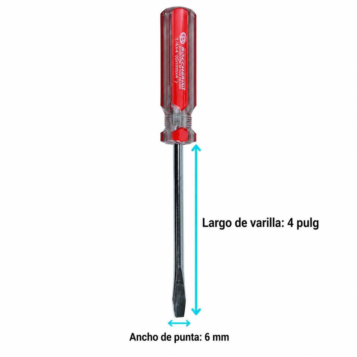 Medidas de Destornillador Plano de 6 mm x 4 Pulgadas