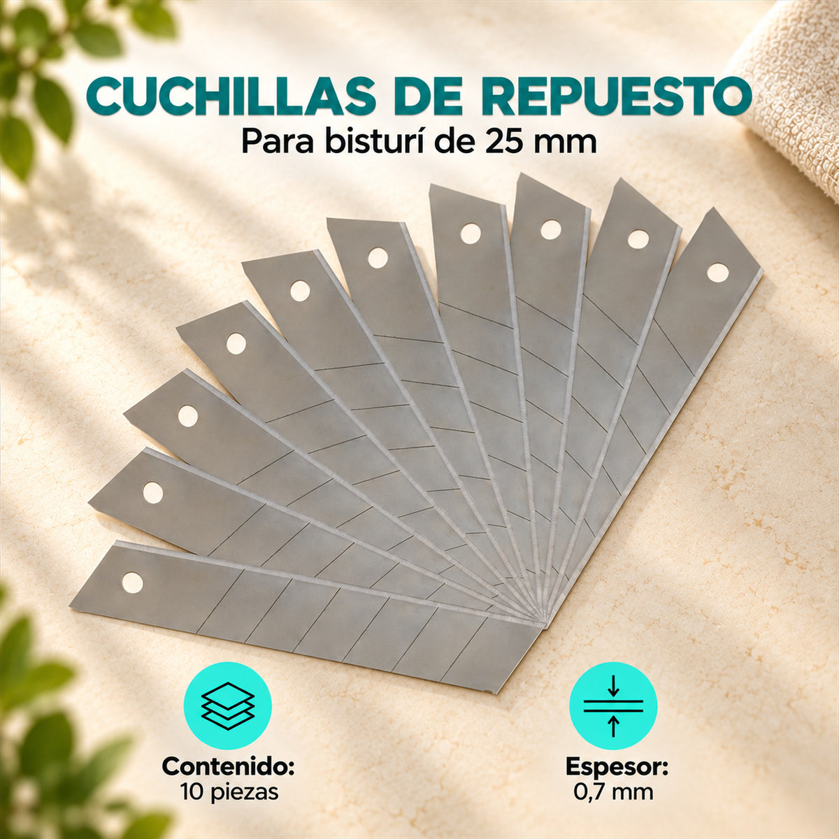 Características de Juego de 10 Cuchillas para Bisturí de 25 mm