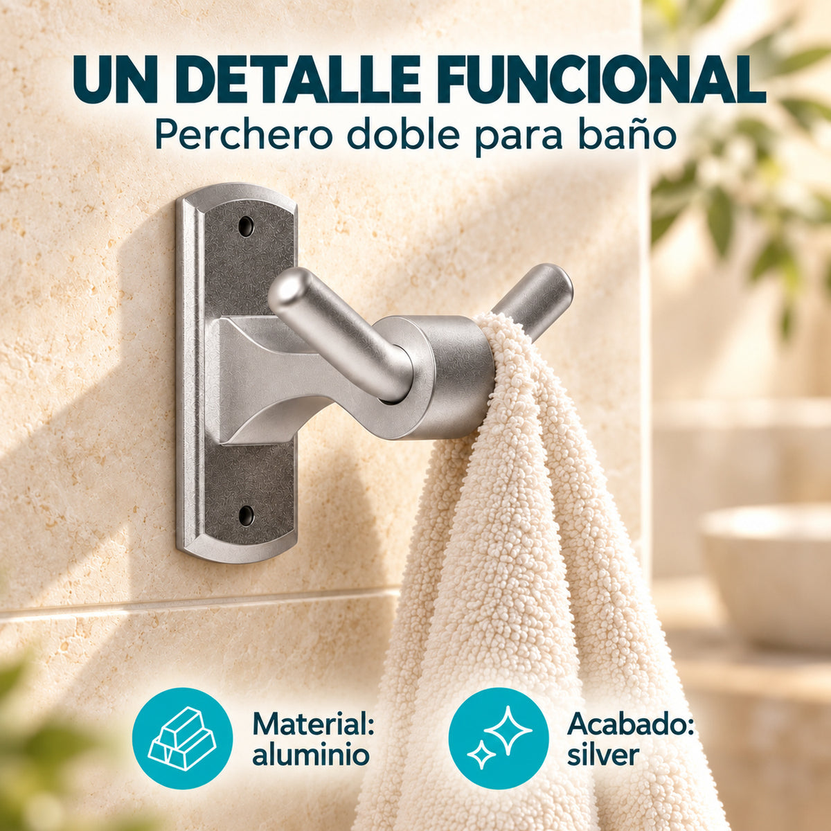 Perchero doble para baño en aluminio silver con características