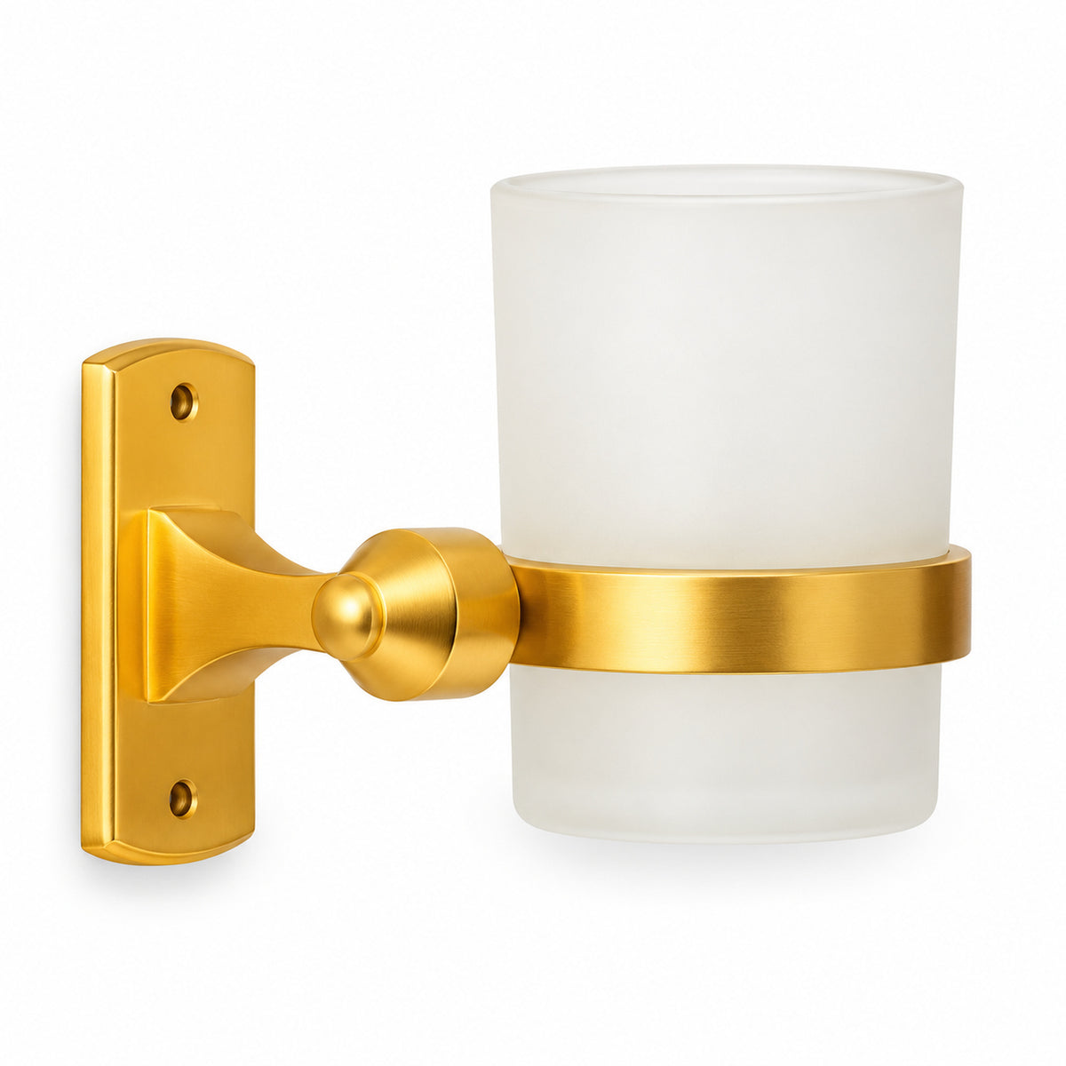 Portavaso para baño en aluminio dorado sobre fondo blanco