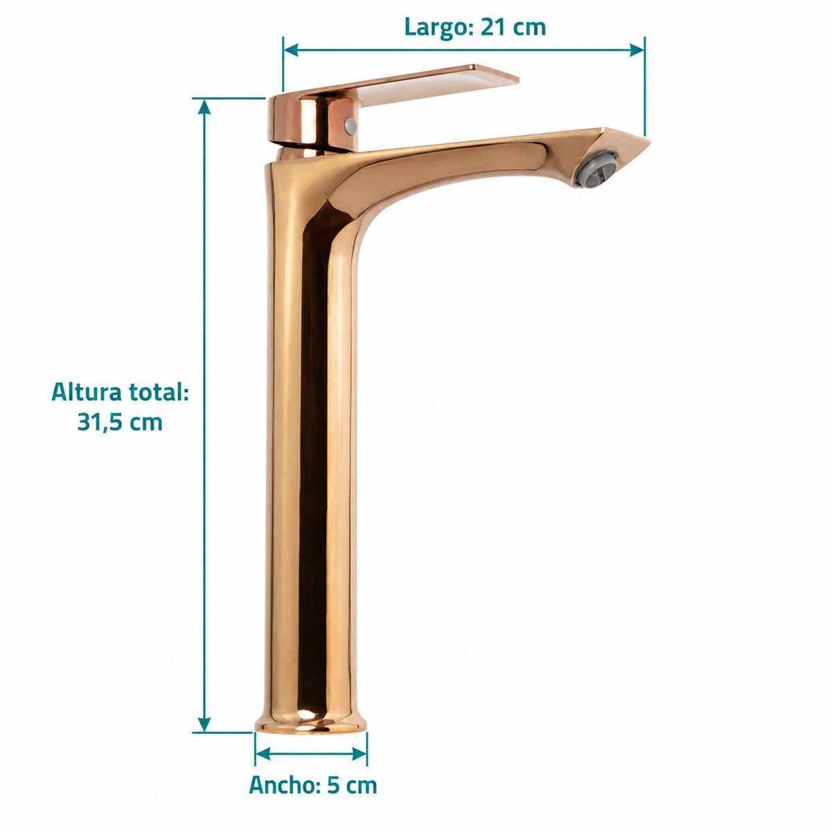 Mezclador Alto para Lavamanos Oro Rosa 31,5 cm — medidas