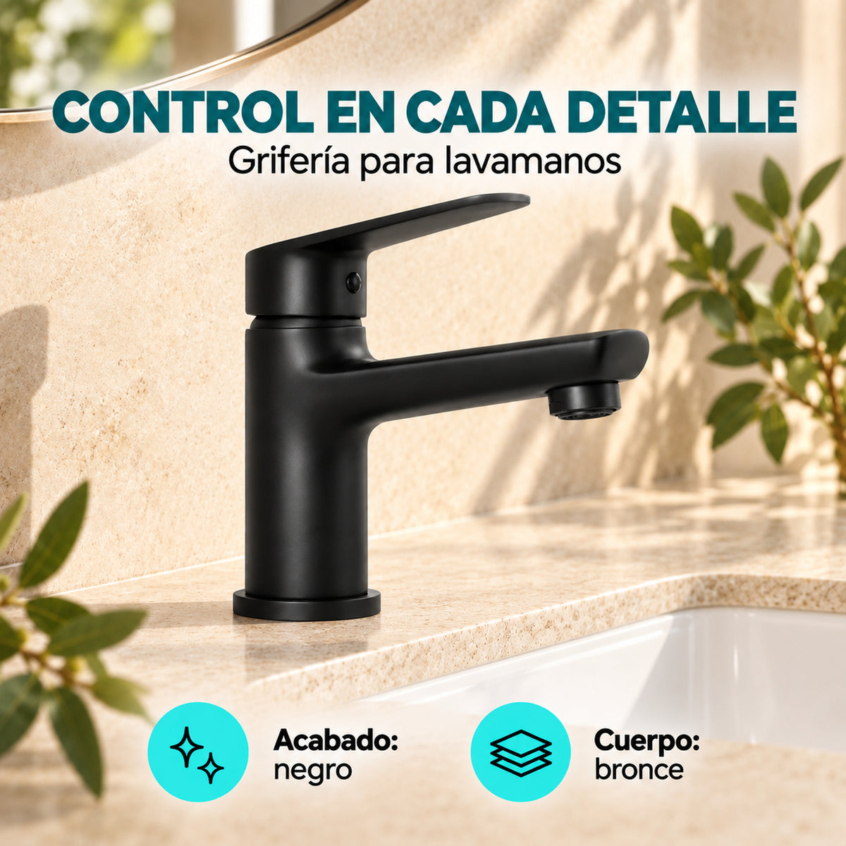 Grifería monomando para lavamanos en bronce negro con características