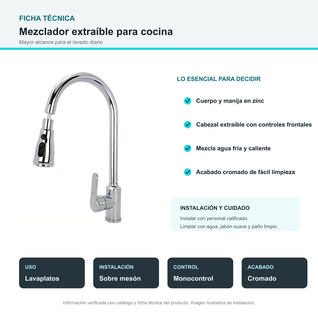 Ficha técnica del mezclador extraíble para cocina