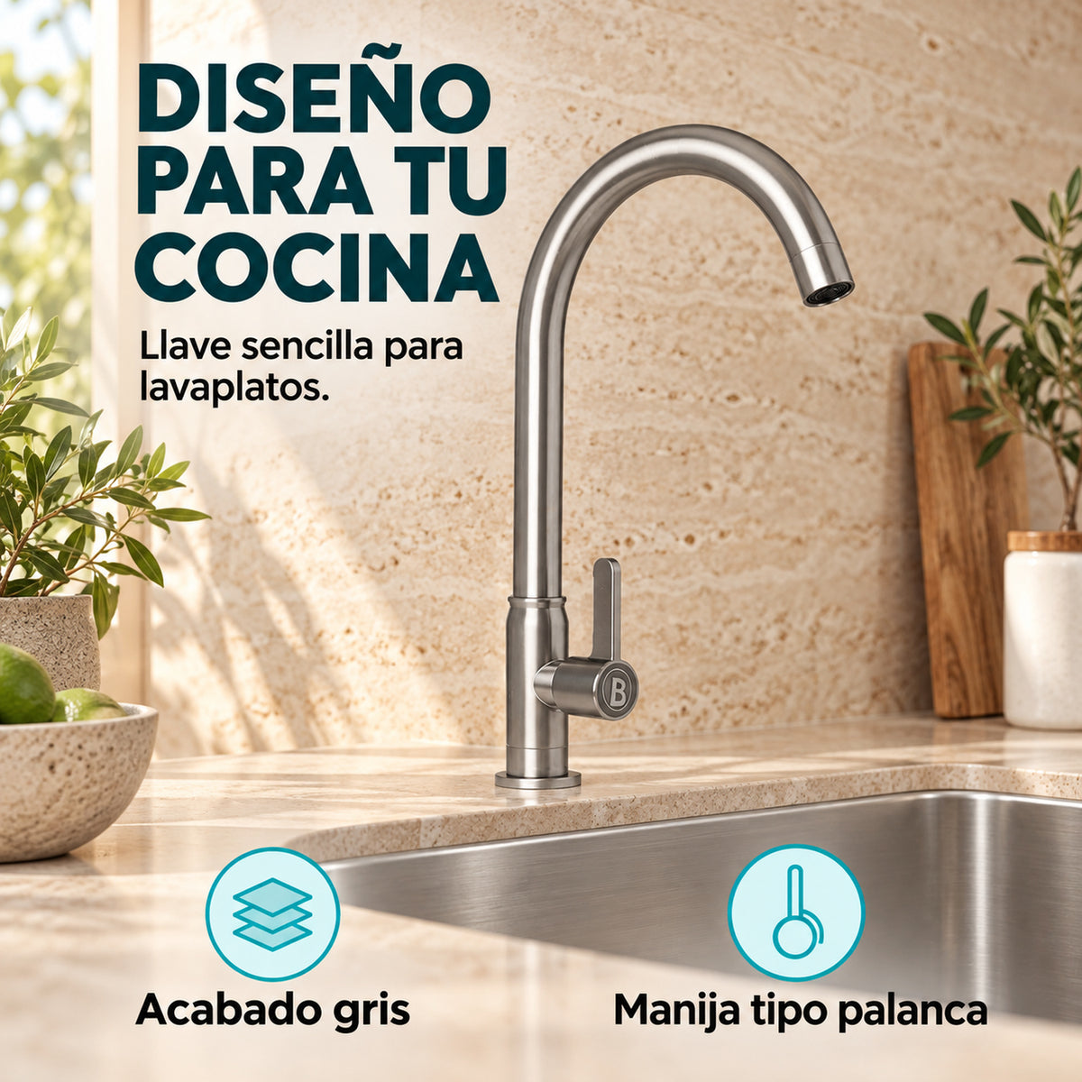 Diseño y características de la llave para lavaplatos