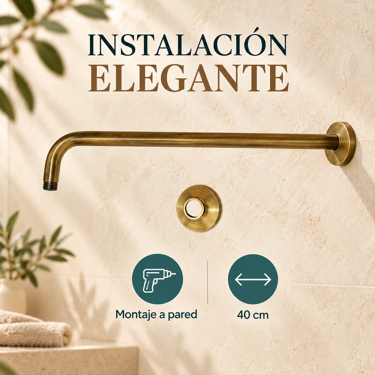 Tubo De Extensión Para Ducha Bronce De 40 Cm Con Escudo: detalle comercial