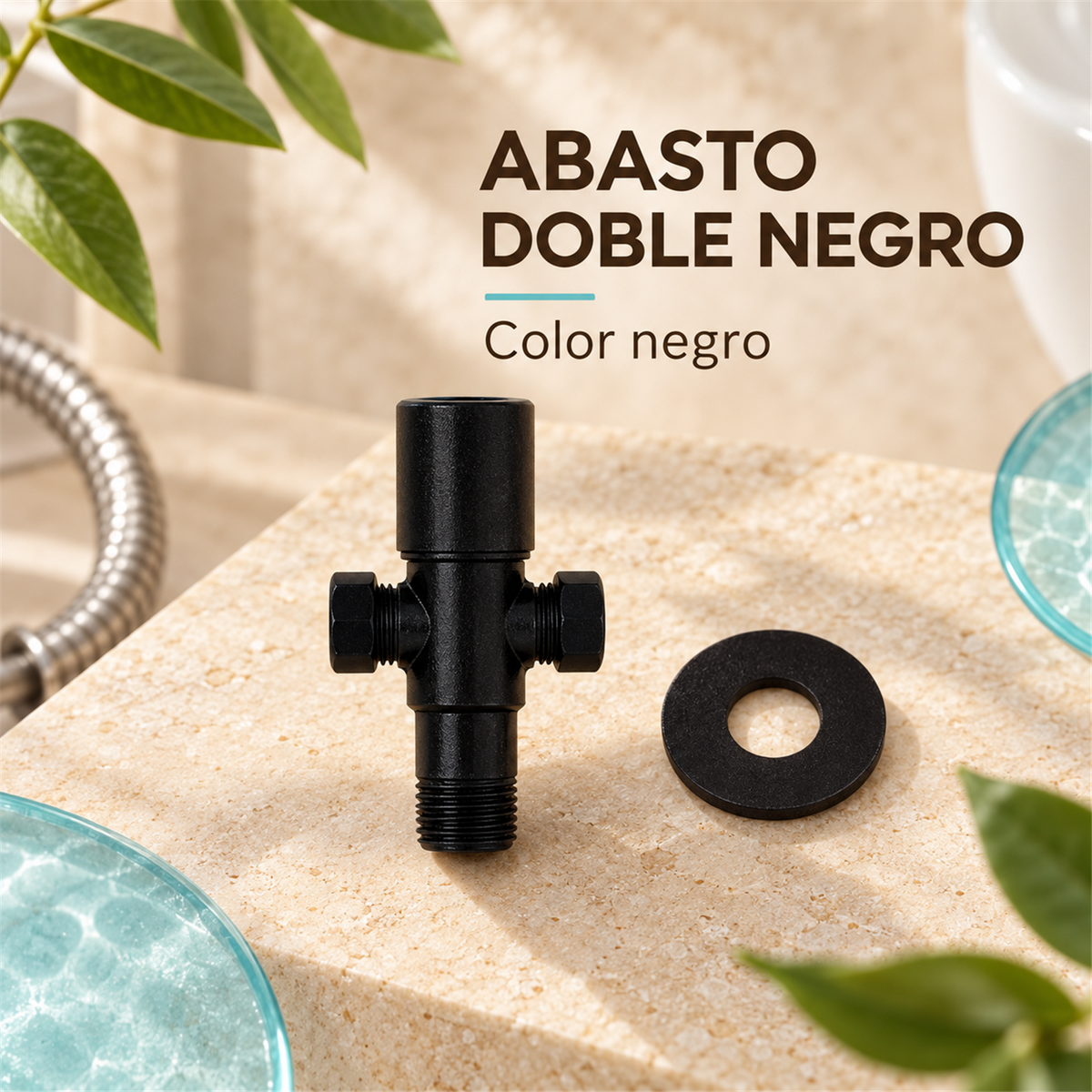 llave de abasto doble negro: detalle del producto