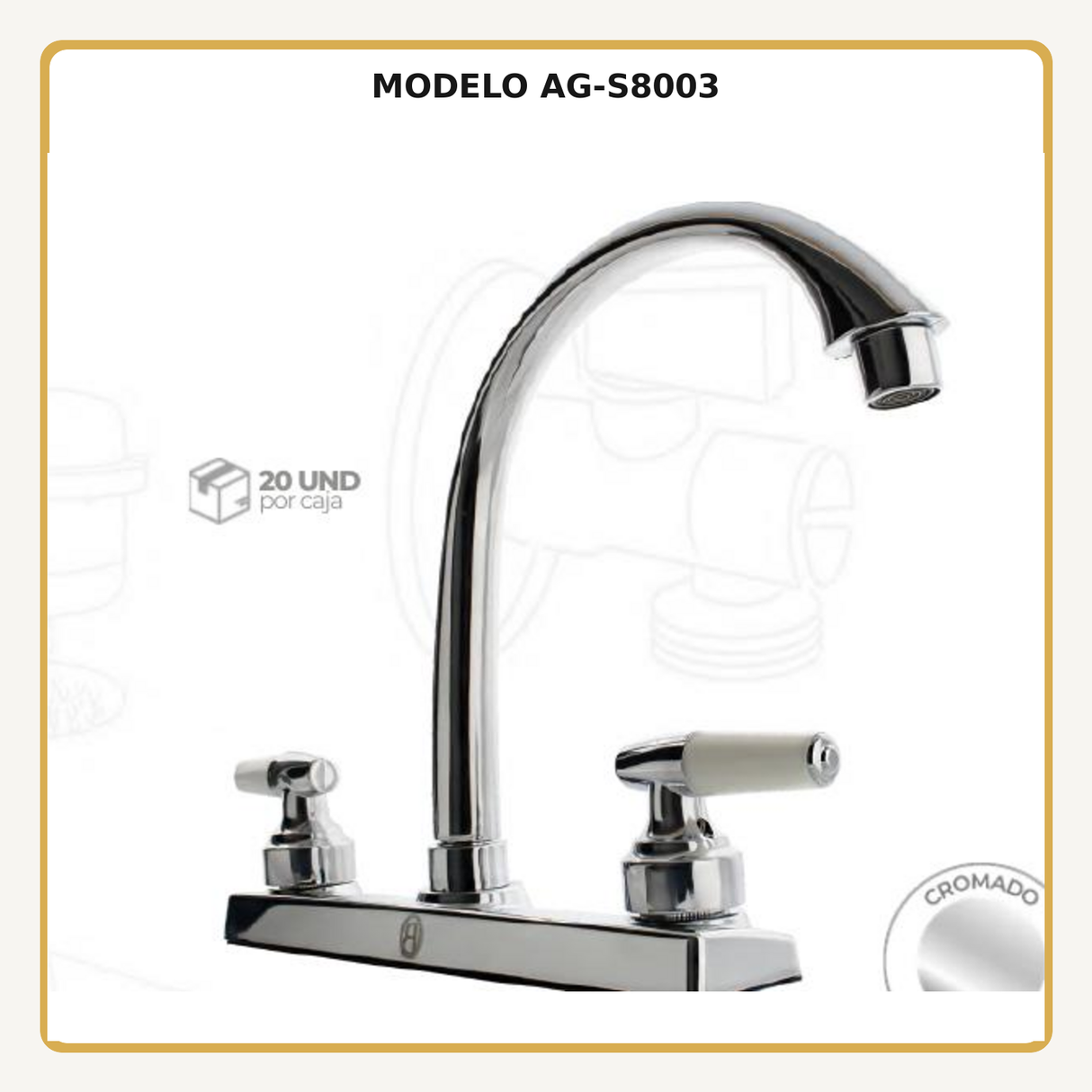 Mezclador de cocina 8 pulgadas en ABS cromado con manijas palanca, vista ampliada del modelo AG-S8003
