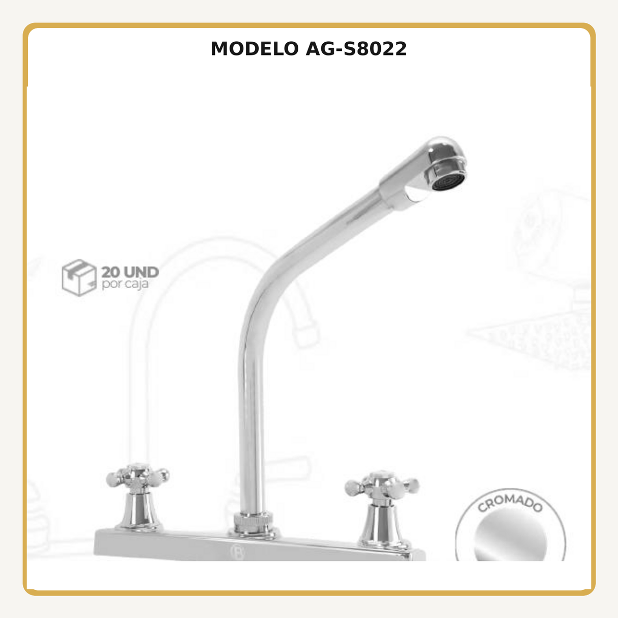 Mezclador de cocina 8 pulgadas en ABS cromado con manijas cruceta, vista ampliada del modelo AG-S8022