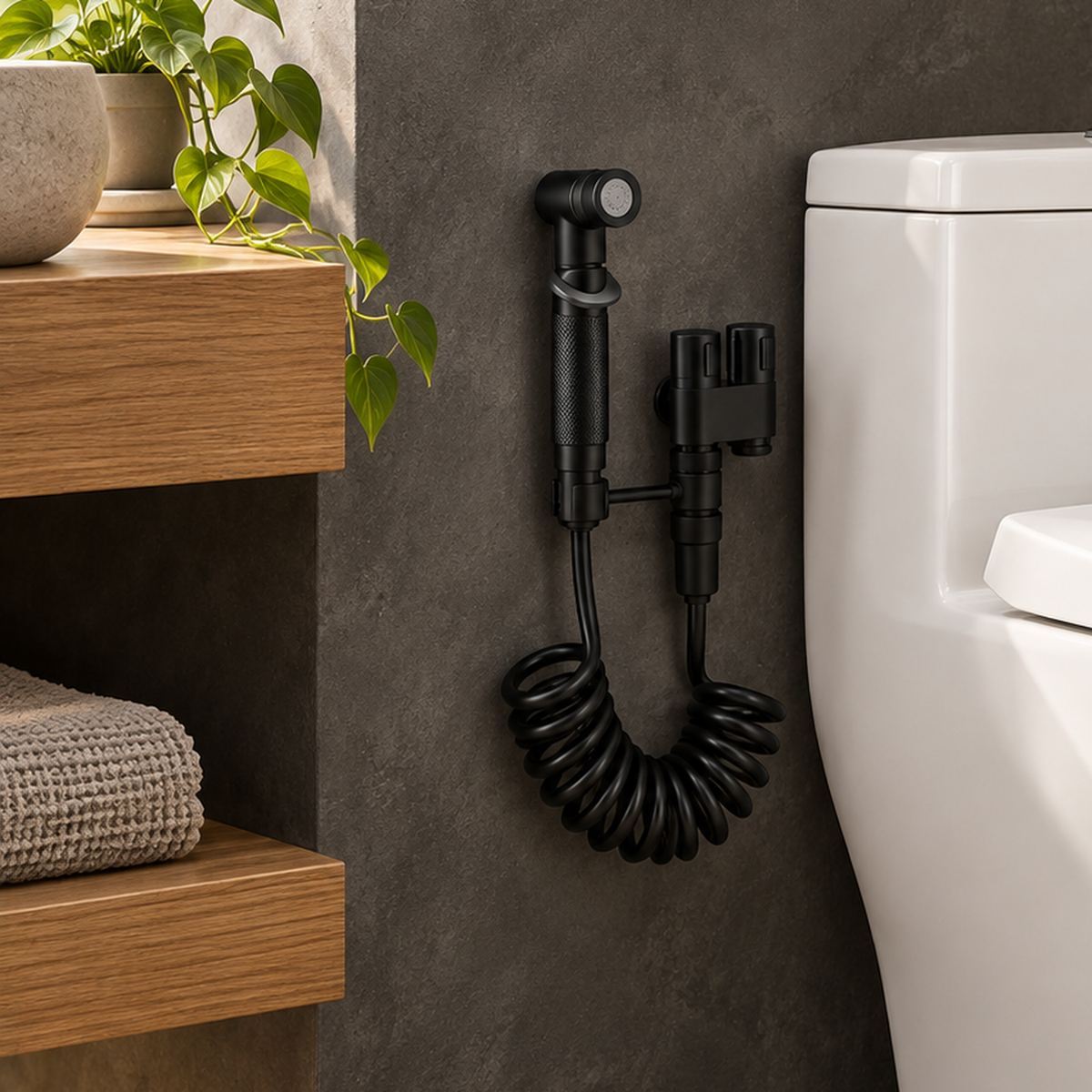 Ducha bidet negra, ambientación cercana