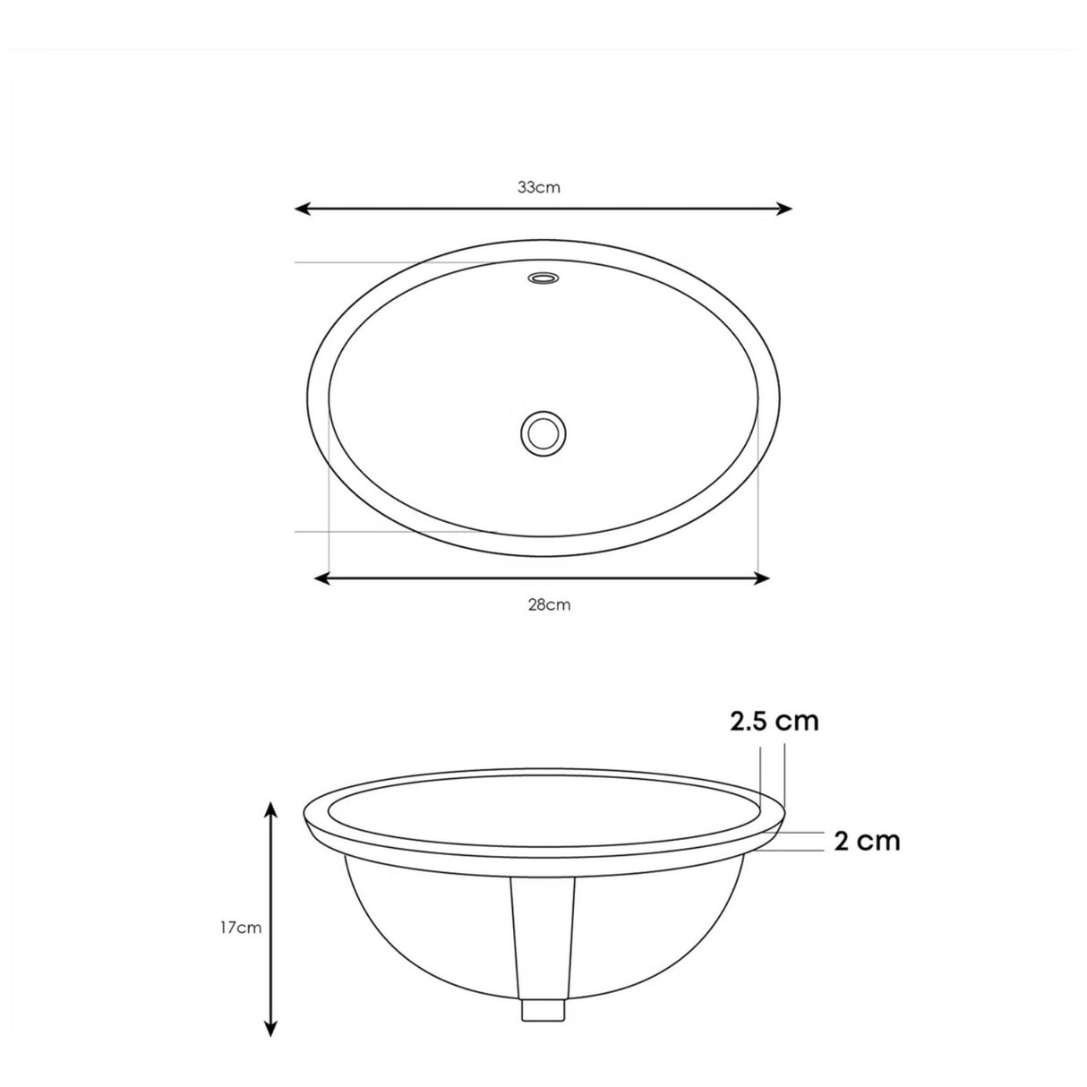 Lavamanos Redondo De Incrustar Blanco De 33 X 28,5 X 17 Cm