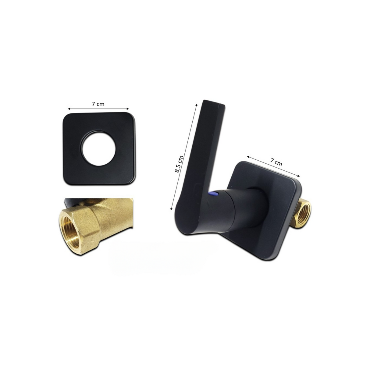 Registro Ducha Negro Cuadrado Agua Fria Cierre Rapido,griven Acabado Mate