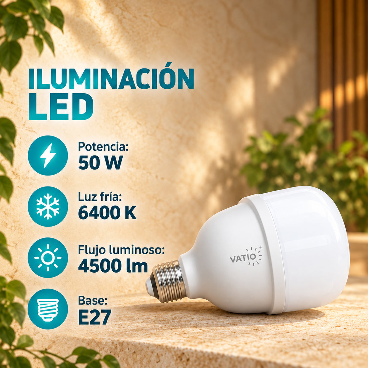 Bombillo LED 50 W E27 Luz Fría De 160 mm — características del producto