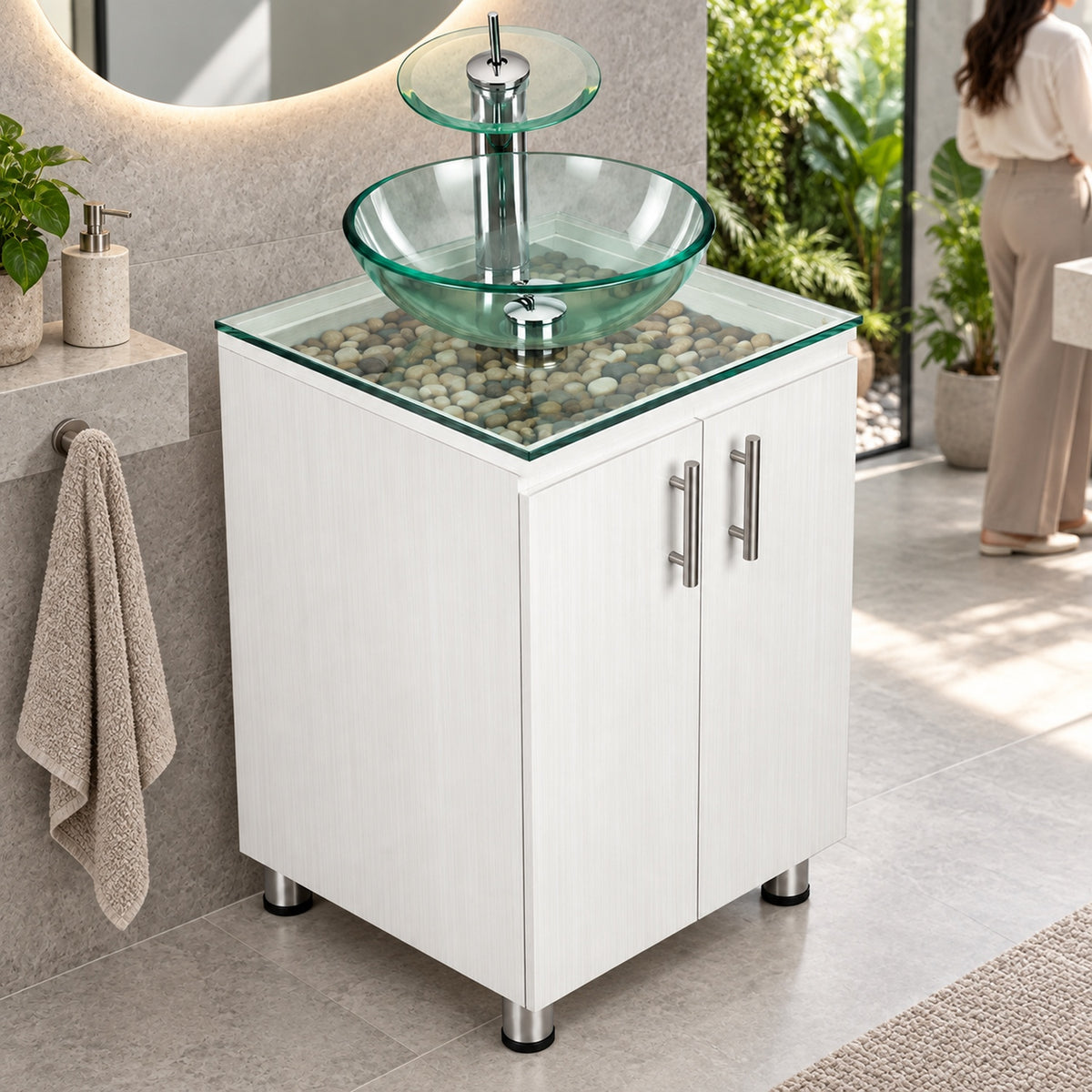 Combo Mueble De Baño RH Con Lavamanos De Vidrio Y Piedras 50 X 40 Cm - Vista Cercana Ambientada