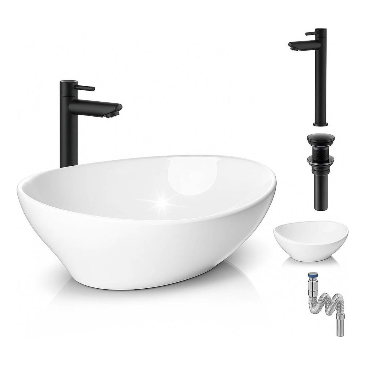 Kit Griferia Color Negro Agua Fría -lavamanos Canoa-desagüe