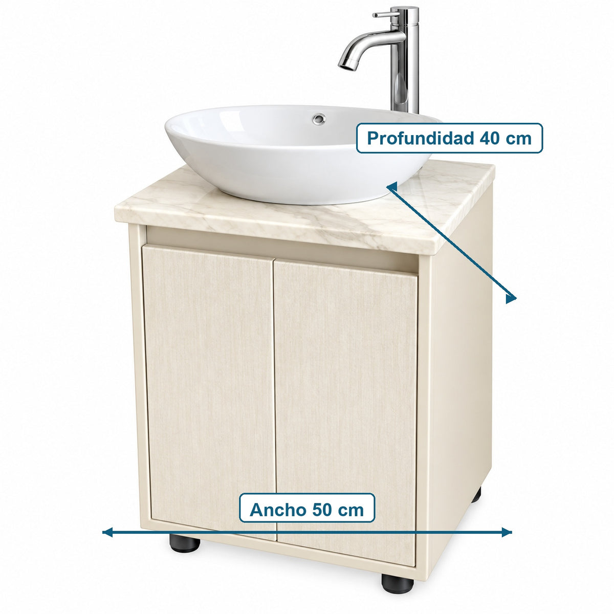 Combo Mueble De Baño RH Beige Con Lavamanos En Mármol 50 X 40 Cm - Medidas Del Producto