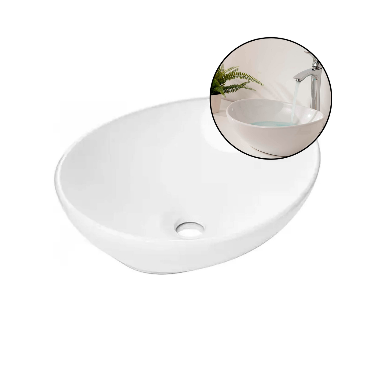 Lavamanos De Sobreponer Ovalado En Porcelana Blanco