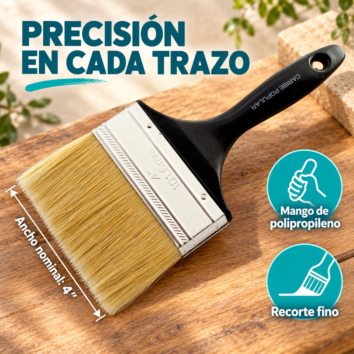 Brocha Popular Negra De 4 Pulgadas — características y ancho nominal