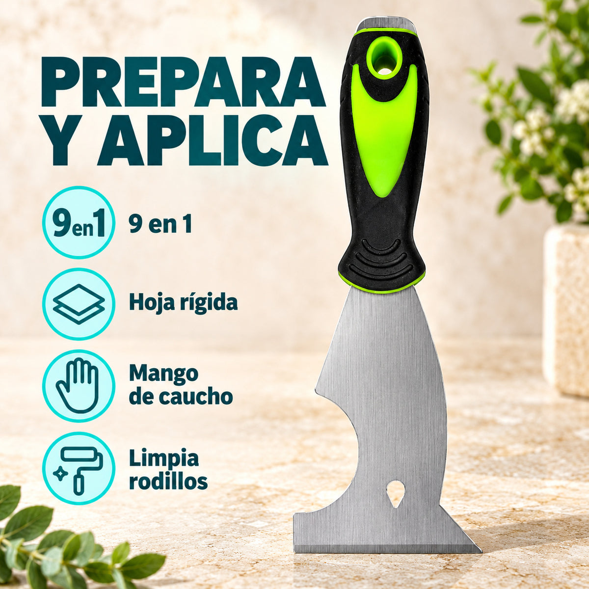 Espátula Multifunción 9 En 1 Con Mango De Caucho — características del producto