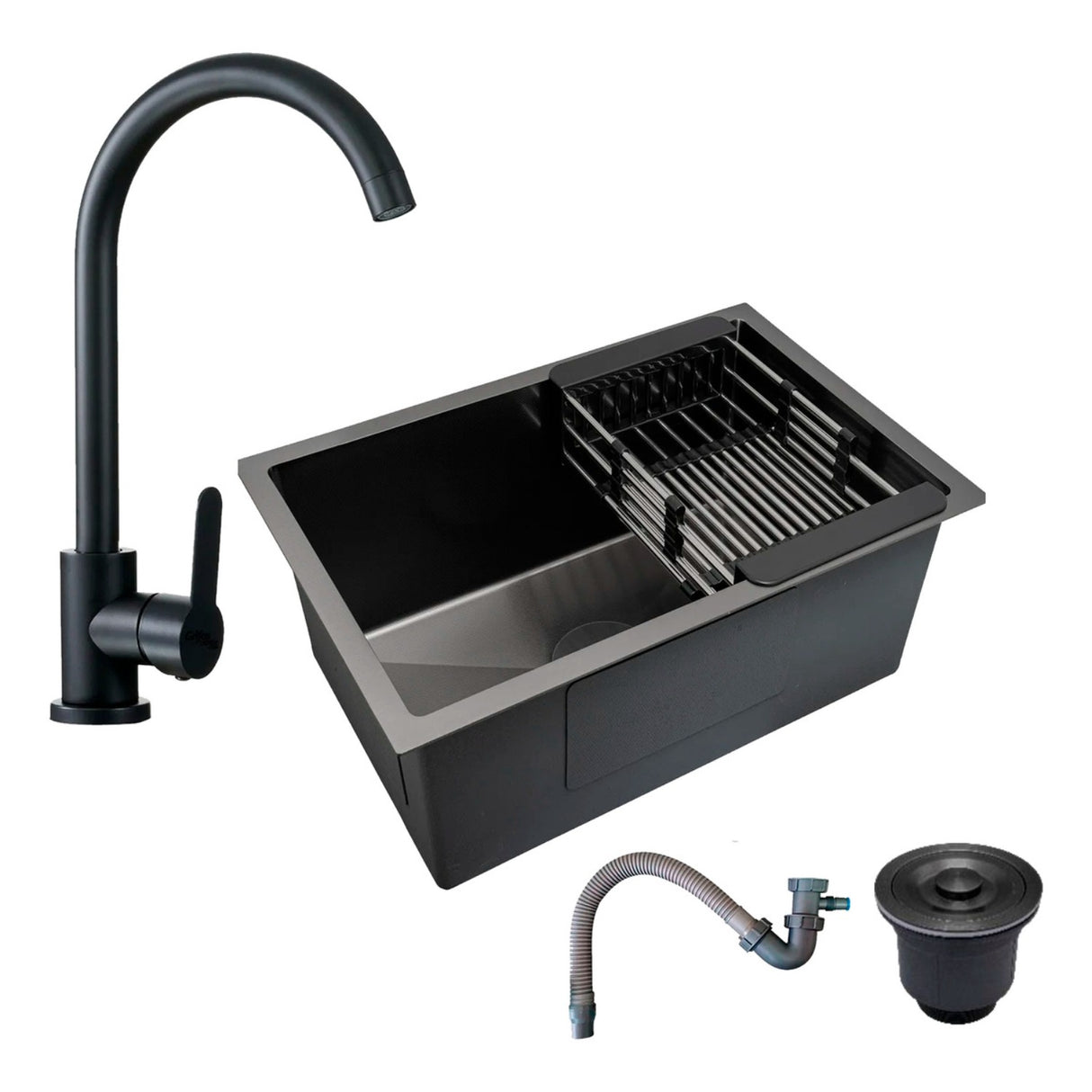 Combo Lavaplatos 70*45cm+griferia Lvp Negra Pala+ Accesorios