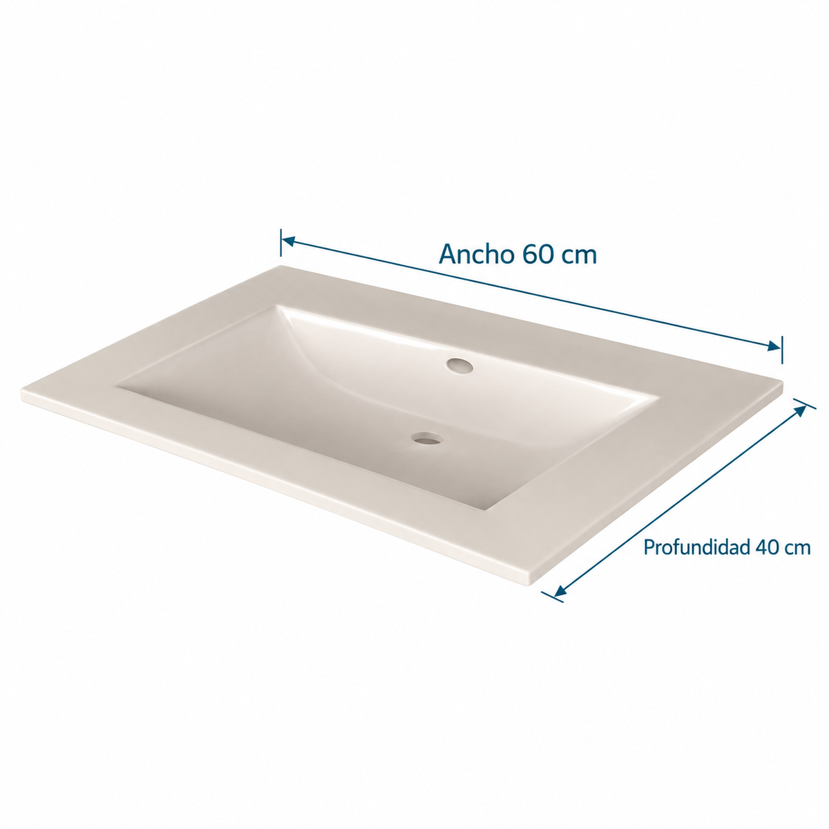 Lavamanos Integrado De Porcelana Beige 60 X 40 Cm