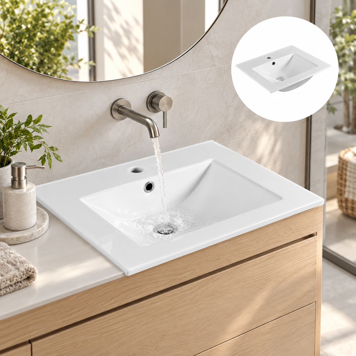 Lavamanos Integrado De Porcelana Blanco 50 X 40 Cm