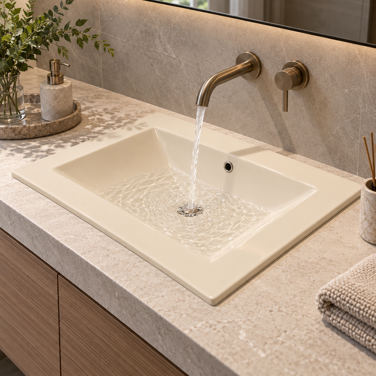 Lavamanos Integrado De Porcelana Beige 50 X 40 Cm