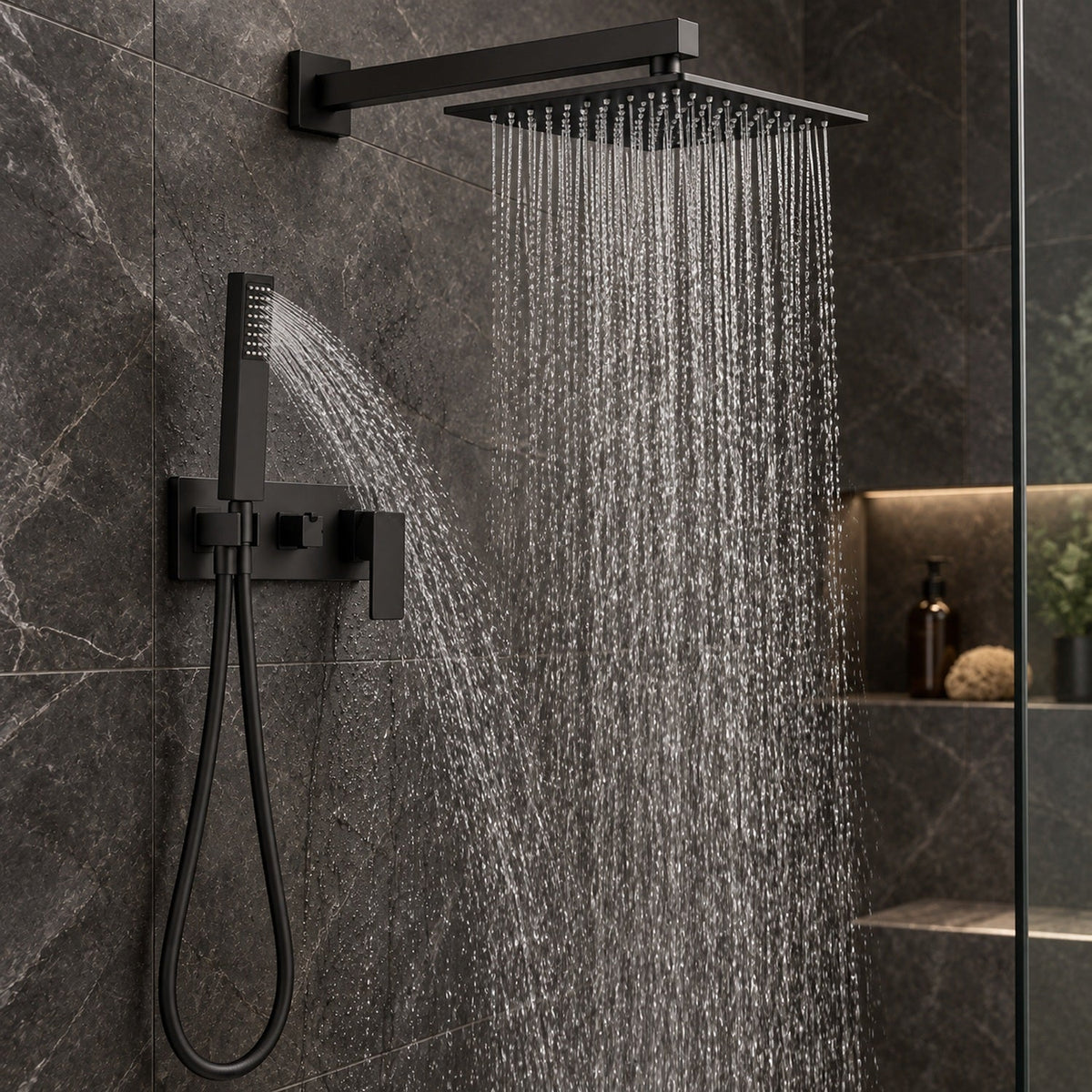 Conjunto De Ducha Manhattan Negro Mate - ambientación cercana