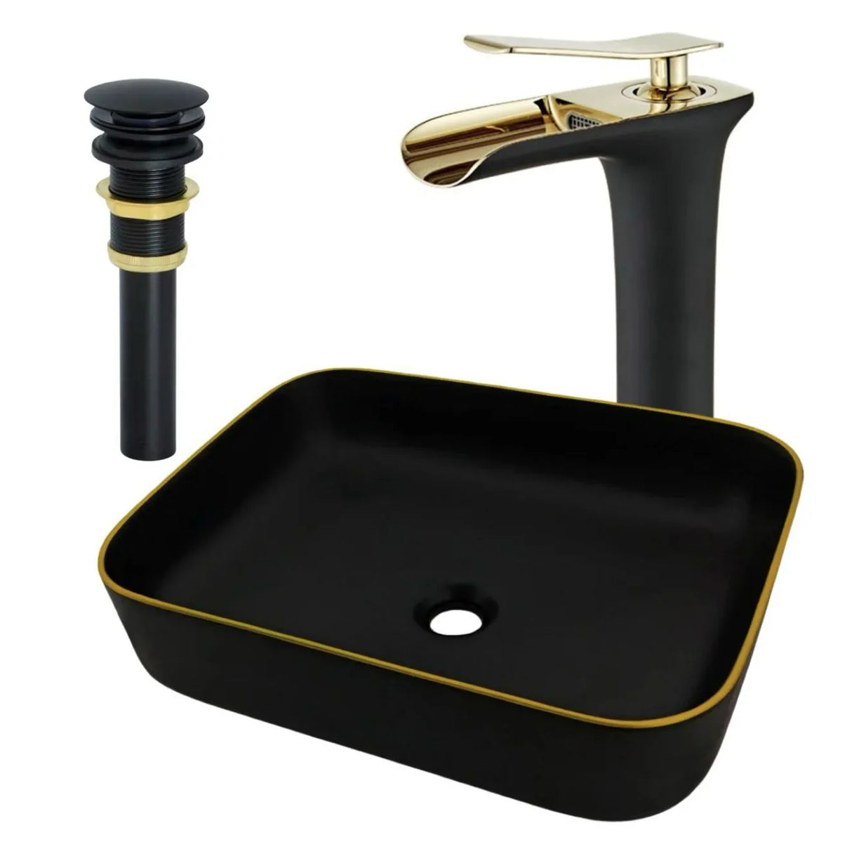 Kit Lavamanos y griferia Oro-Negro de Lujo
