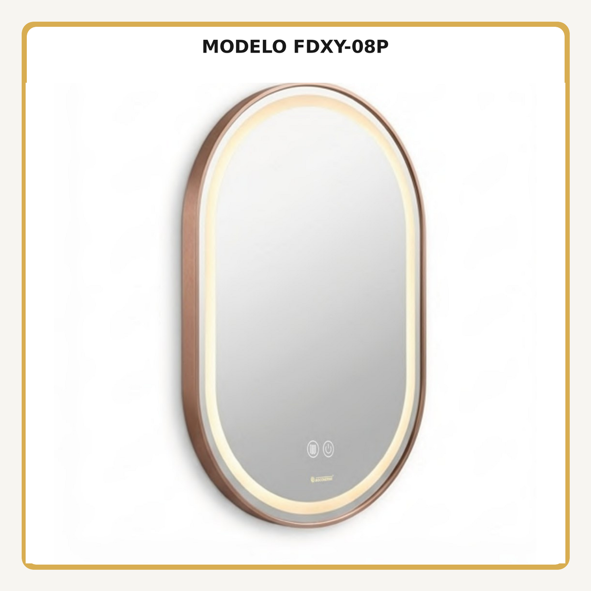 Espejo Aura LED ovalado 50 × 80 cm oro rosa antiempañante, vista ampliada del modelo FDXY-08P