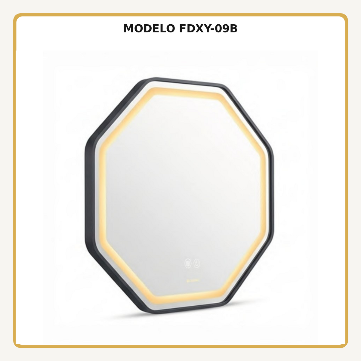 Espejo Aura LED hexagonal 60 cm negro antiempañante, vista ampliada del modelo FDXY-09B