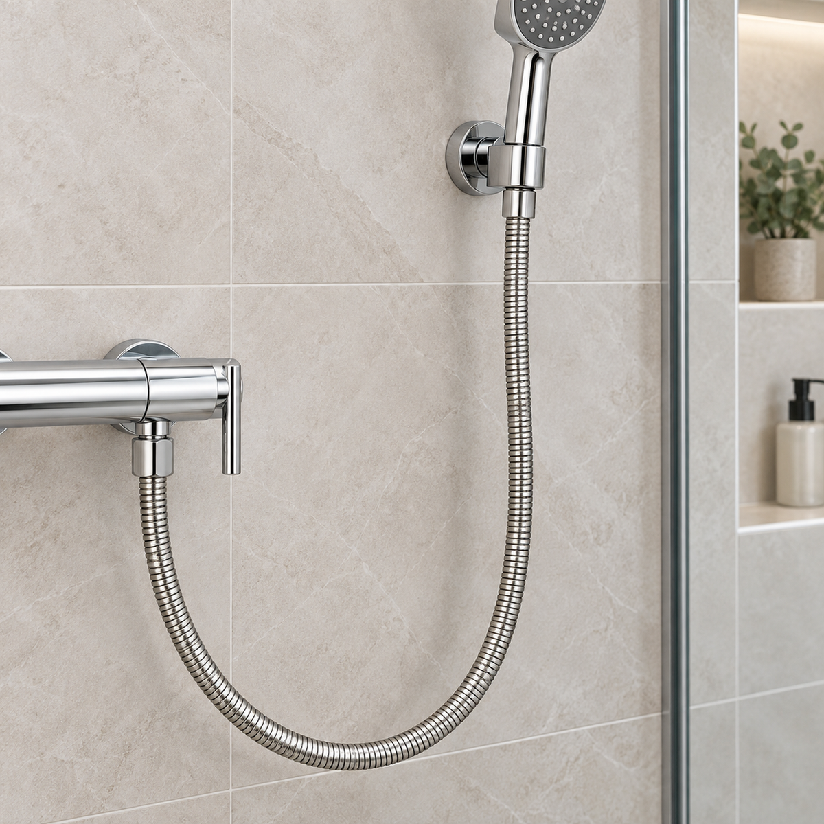 Flexible Extensible Para Ducha Cromado, ambientación instalada