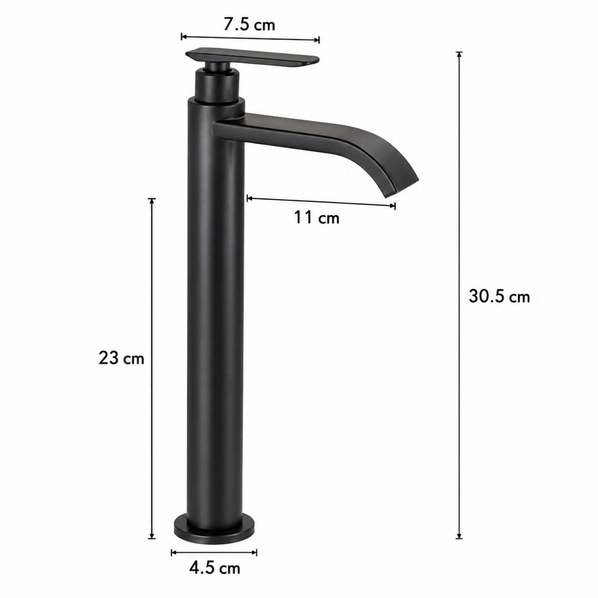Llave Alta para Lavamanos Cascada 30,5 cm Agua Fría Negro Mate