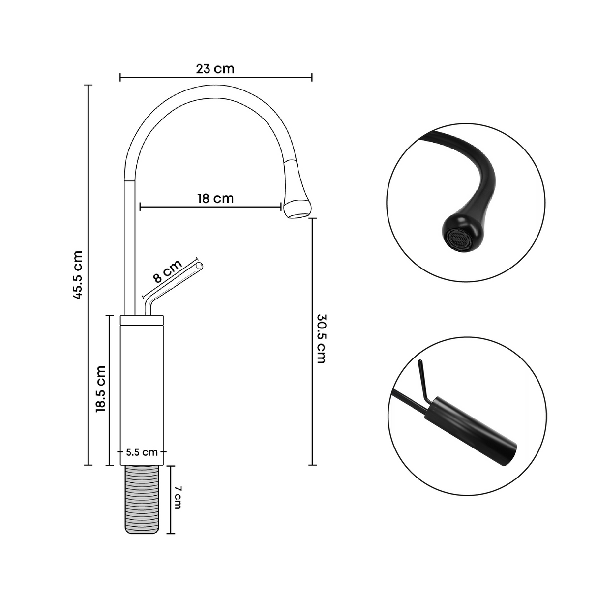 Grifería Monocontrol Akira Negra Mate Cuerpo Alto 46 cm Giratoria 360° para Lavamanos Metálica