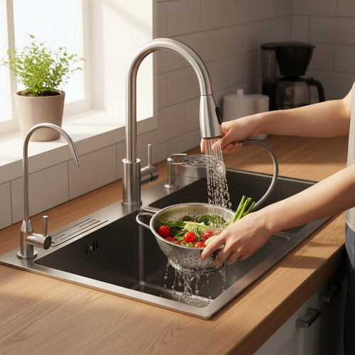 Set Lavaplatos Inteligente Doble Lujo en Acero Inoxidable 304 - 75x45 cm