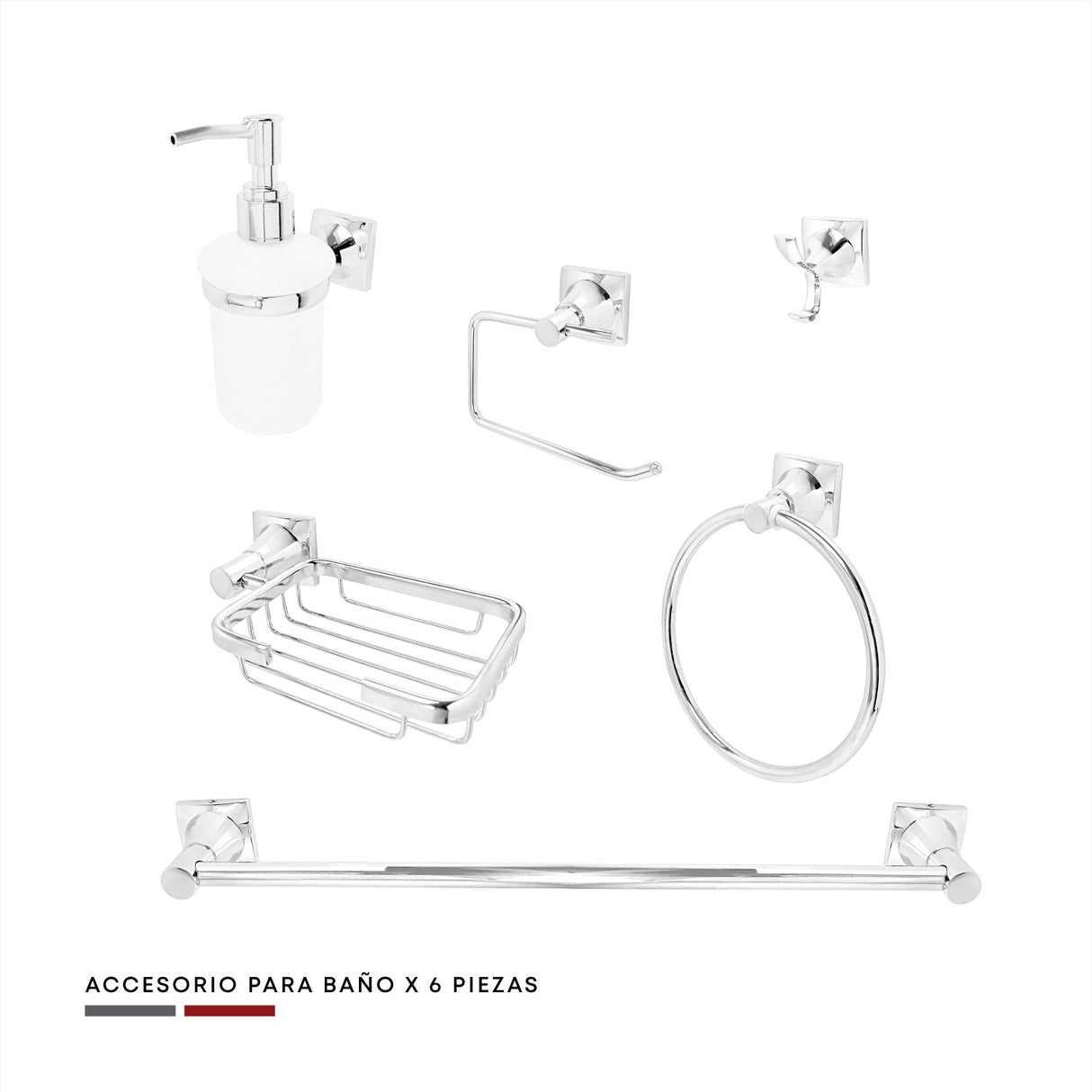 Juego de Accesorios de Baño Xcaret 6 Piezas | Set Completo para Baño Moderno y Funcional