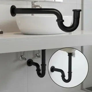 Sifon Lavamanos Metálico Negro Mate Moderno 1 1/4 Escudo Lujo