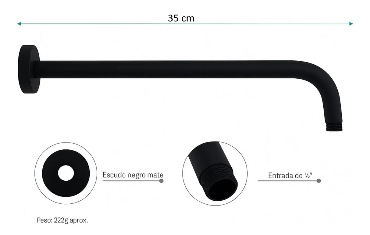 Tubo Negro 35 cm Tipo L Acero inoxidable para Regadera