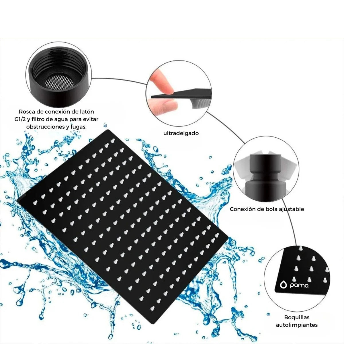 Regadera Cuadrada 30 cm Negra