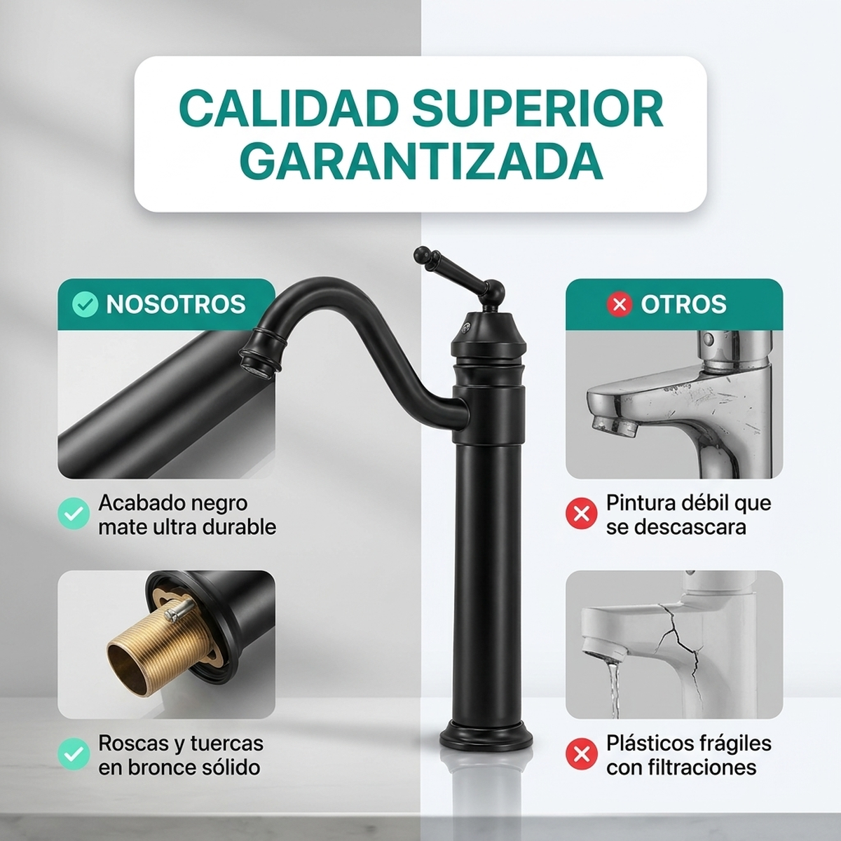 Grifería Monocontrol Lavamanos Alta Tokio Negro Mate
