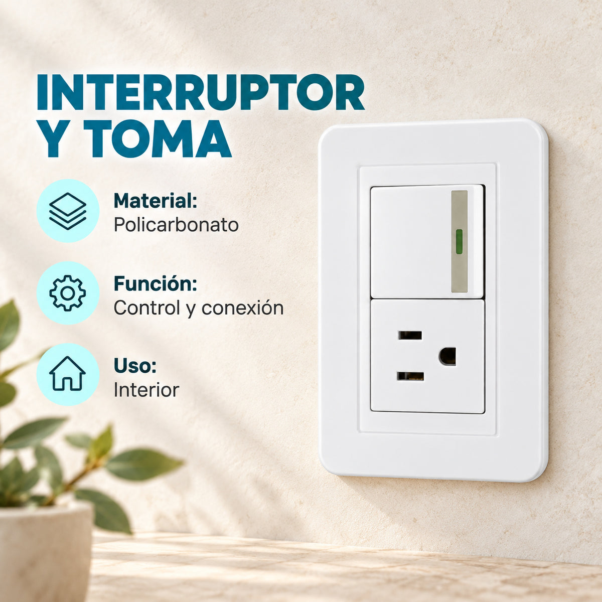 Interruptor Con Tomacorriente Blanco De Pared — características confirmadas
