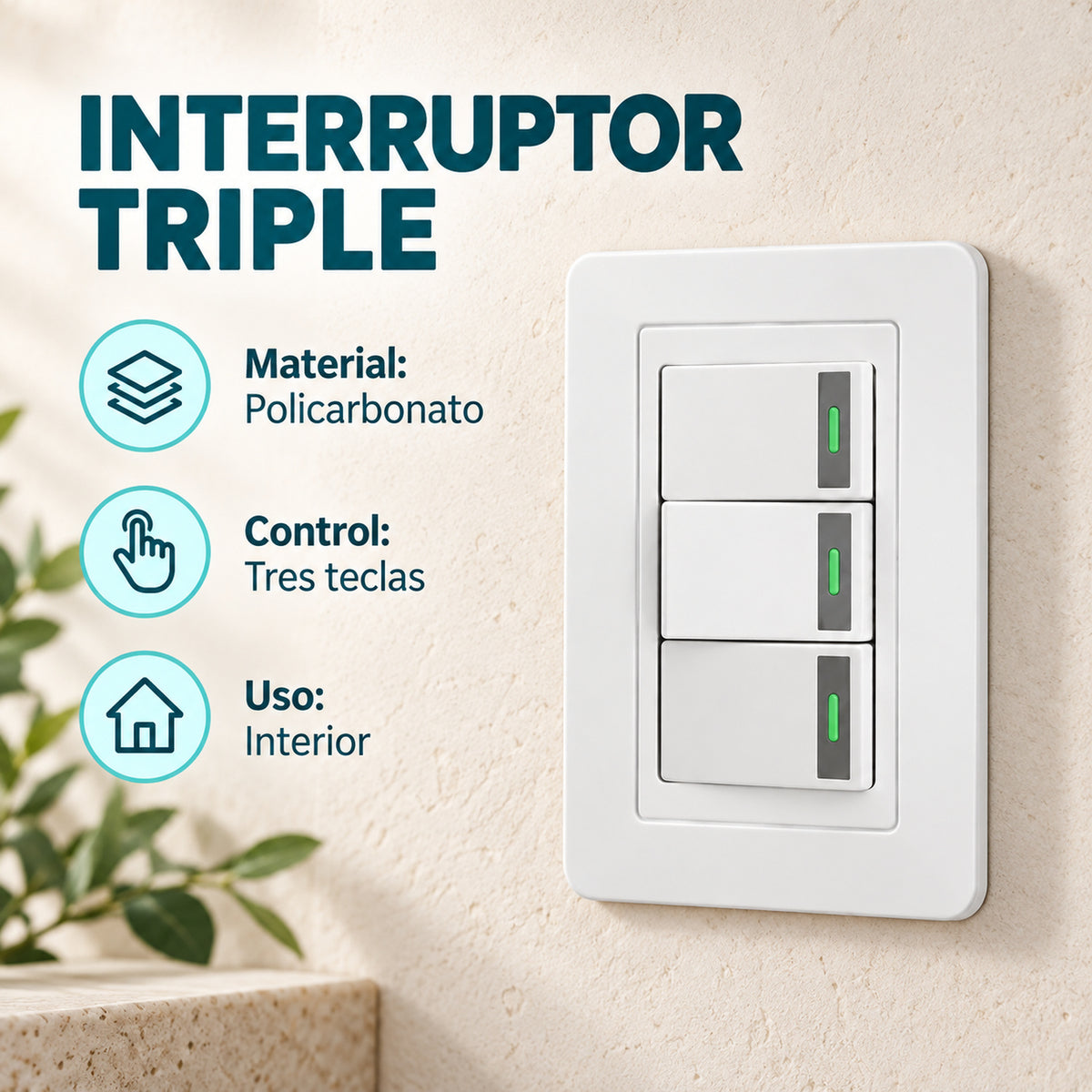 Interruptor Triple Blanco De Pared — características confirmadas