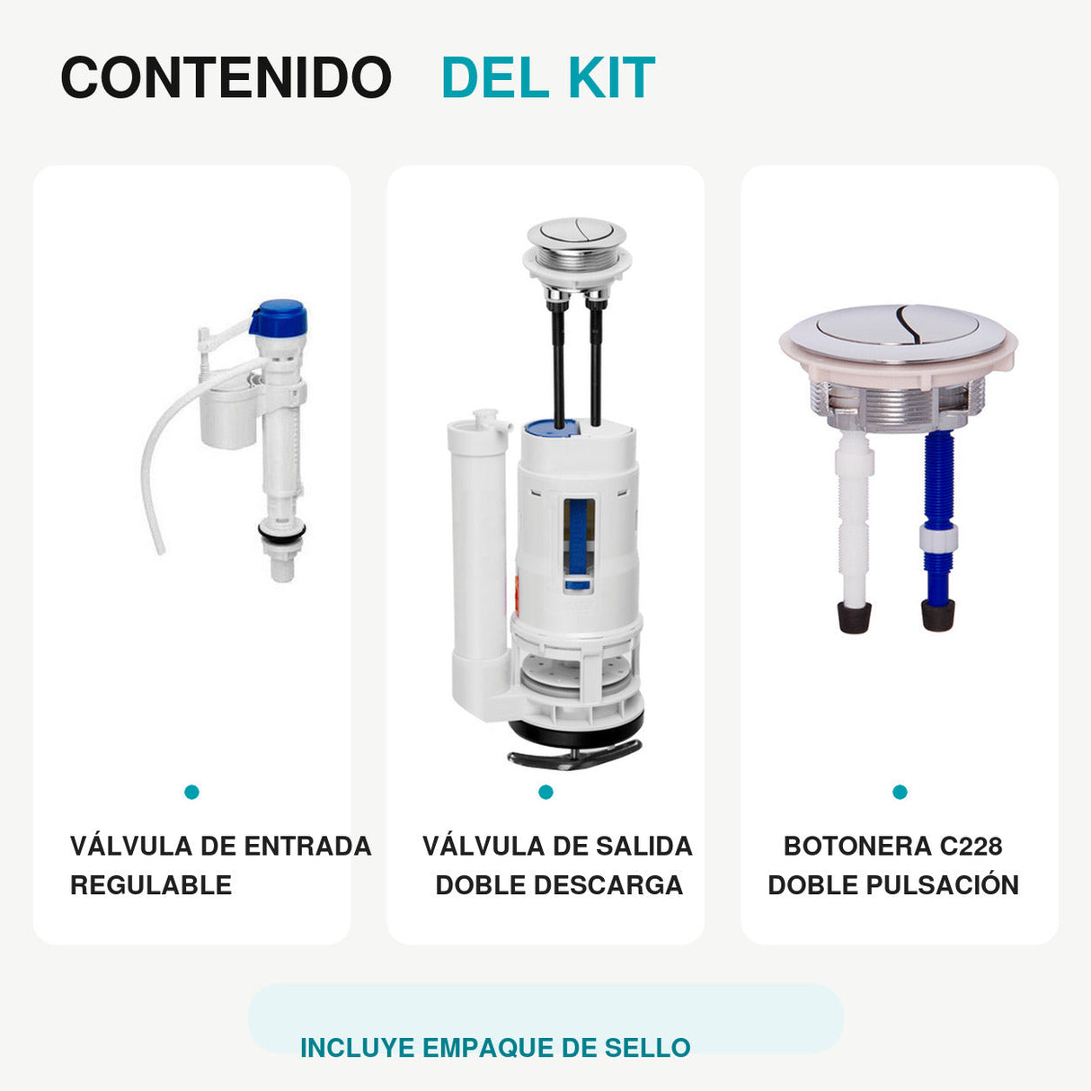 Contenido del kit Boccherini KGOP con válvulas y botonera