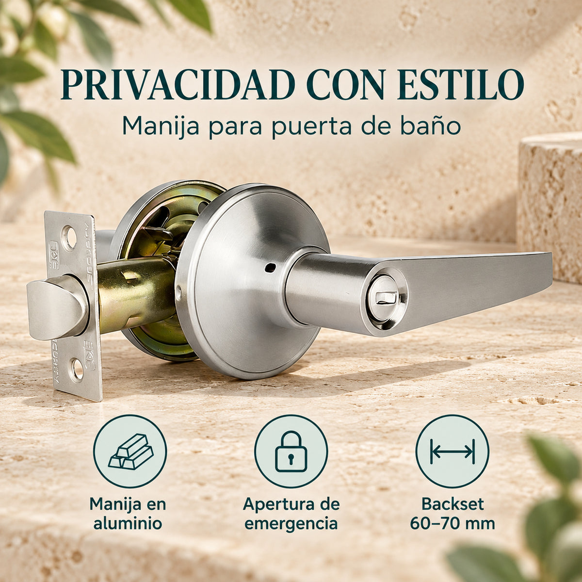 Manija De Baño En Aluminio Backset 60–70 mm — caracteristicas