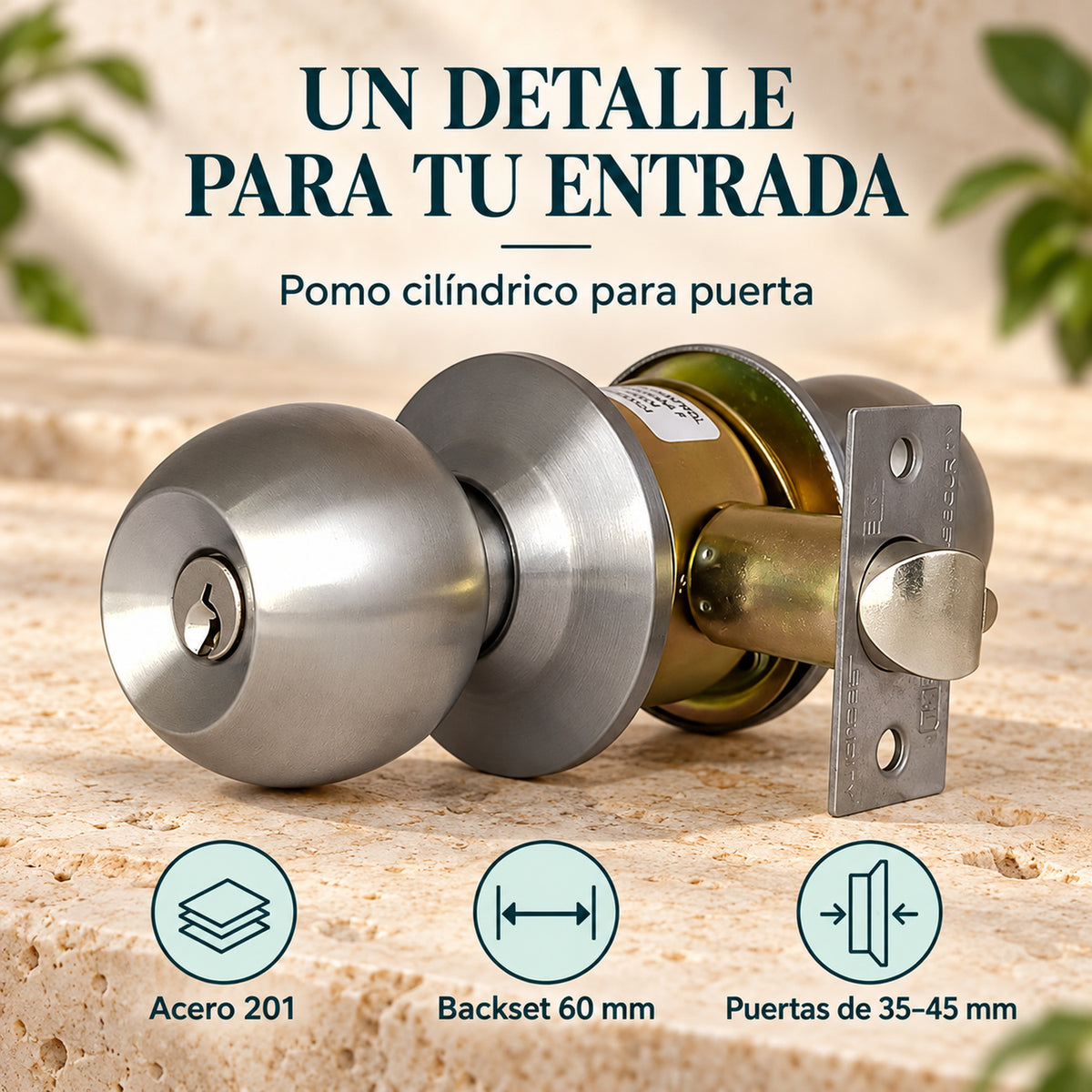 Pomo De Entrada En Acero Backset 60 mm — caracteristicas
