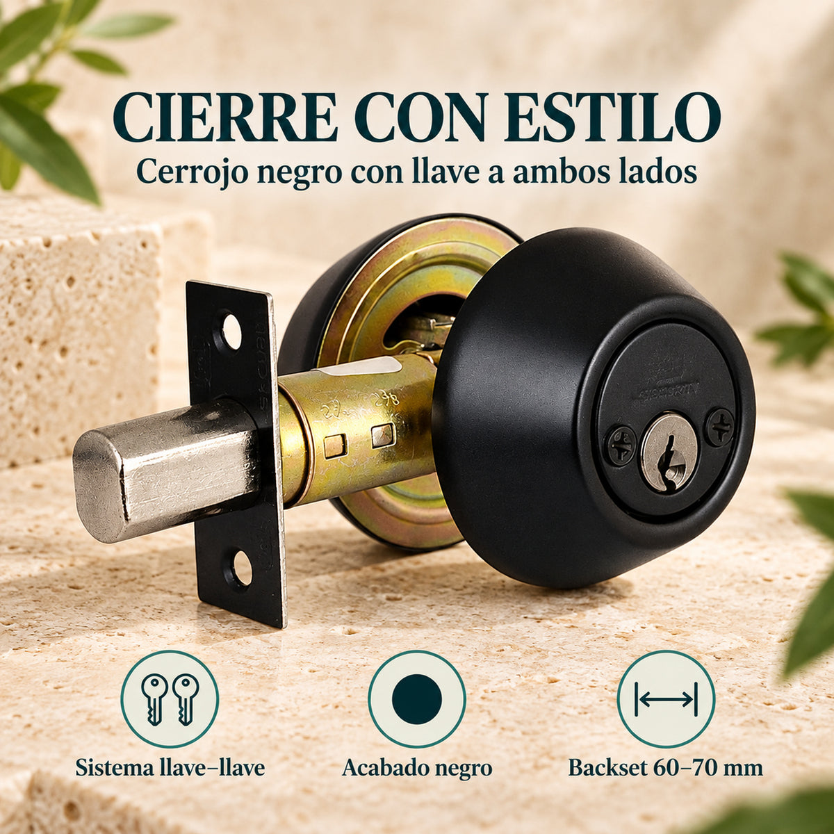 Cerrojo Negro Llave–Llave Backset 60–70 mm — caracteristicas