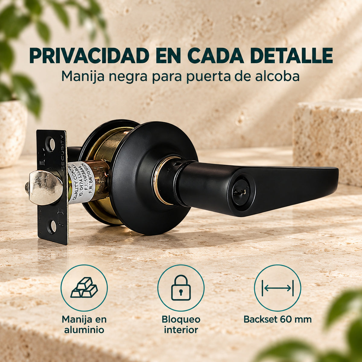 Manija Negra De Alcoba En Aluminio 60 mm — caracteristicas