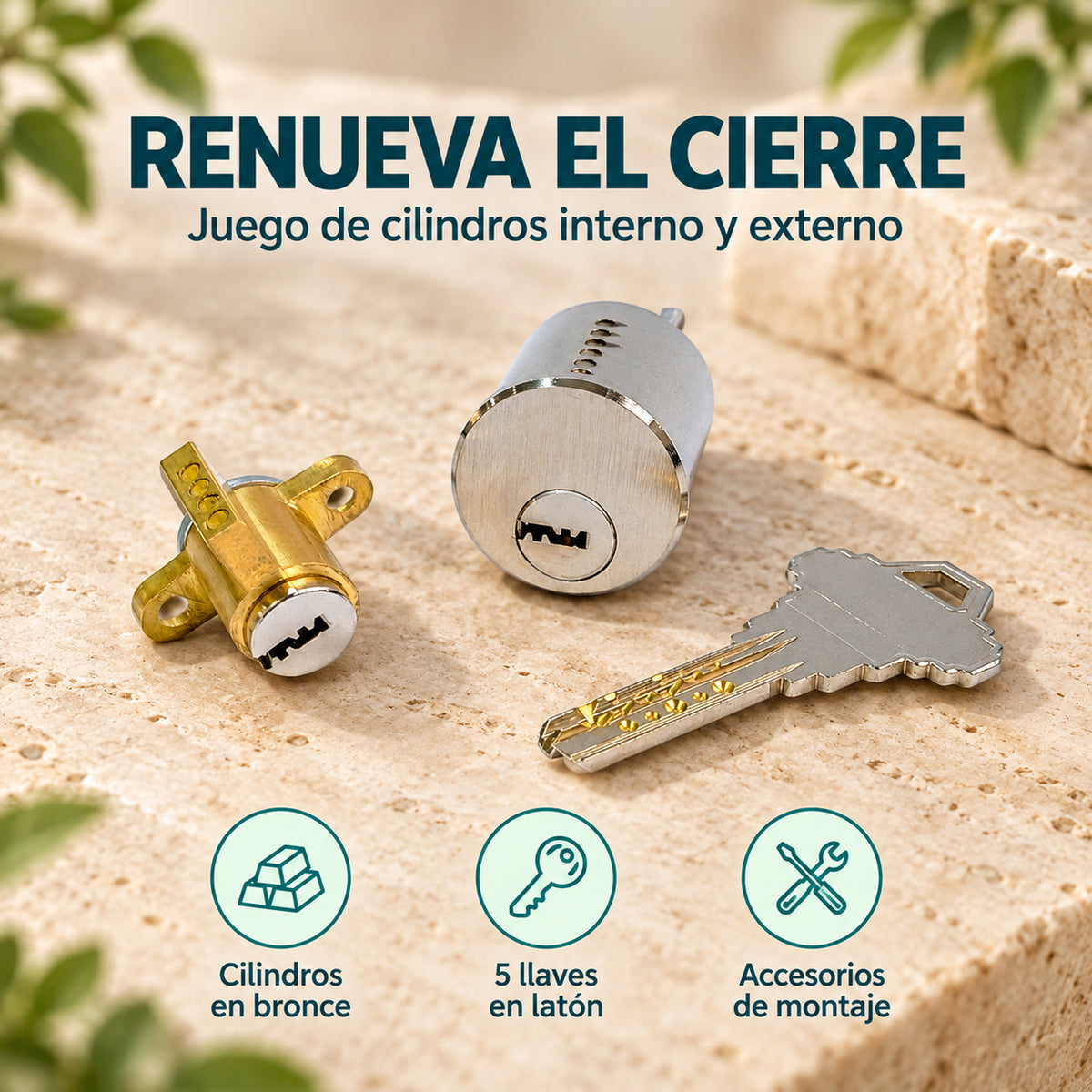 Juego De Cilindros Para Cerradura Con Cinco Llaves — caracteristicas